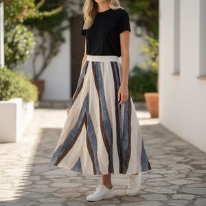 Chico’s Striped Maxi Skirt Elastic Waist Lined Size 0